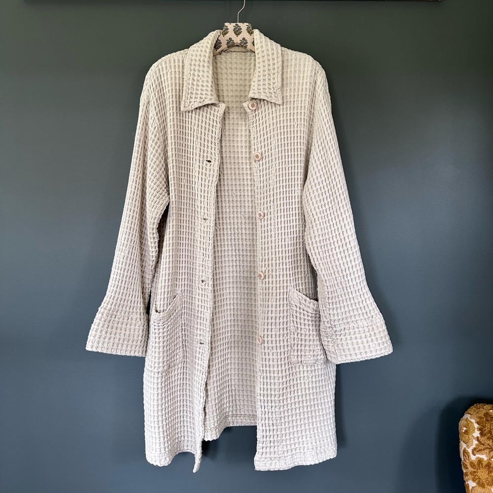 Vintage Cream Waffle Knit Long Cardigan